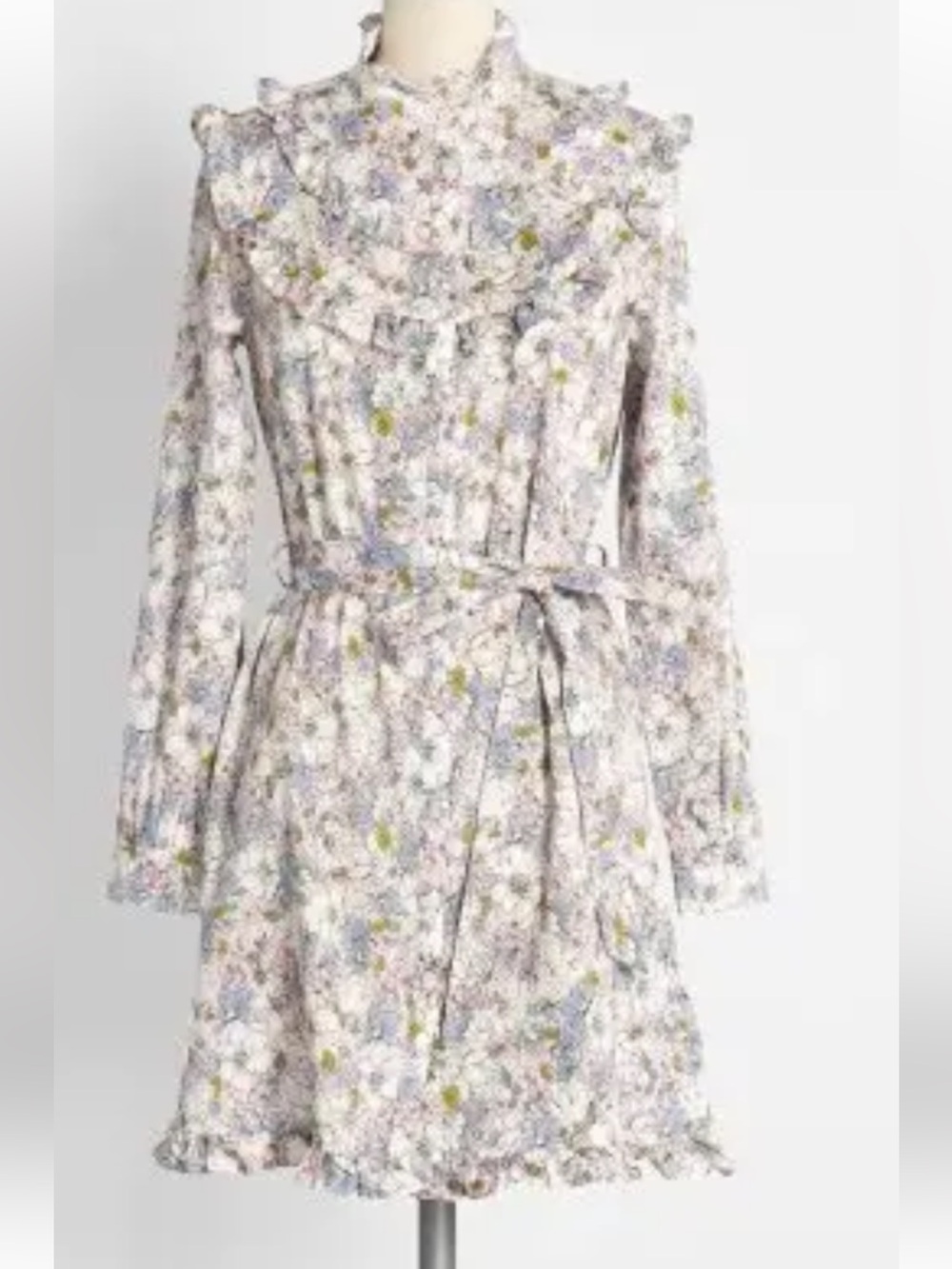 Modcloth Prairie Meadow Magic Floral Shirt Dress Ruffles Button Down Tie Waist L